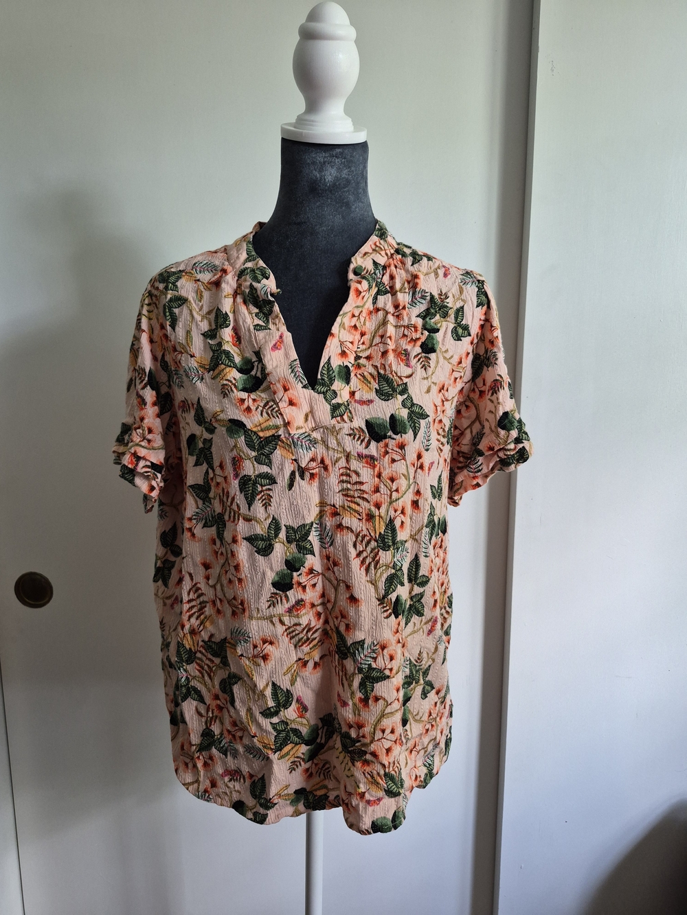 Floral Pink Short-Sleeve V-Neck Top